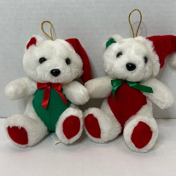 Christmas Holiday Twin Teddy Bear Stuffed Animal Ornaments Opposites - Picture 1 of 2